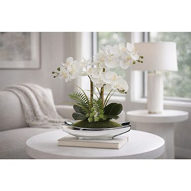 15" Real Touch White Phalaenopsis Orchid Artificial Plant with Silver Pot