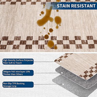 Scalloped Washable Rug, Non-Slip Low-Pile Geometric Carpet for Home