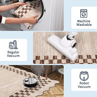 Scalloped Washable Rug, Non-Slip Low-Pile Geometric Carpet for Home