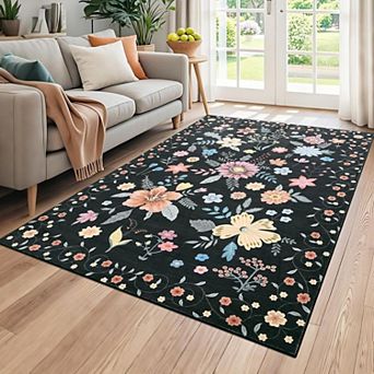 Pearl Velvet Washable Area Rug, Modern Multicolor Foldable Carpet for Living Room & Bedroom