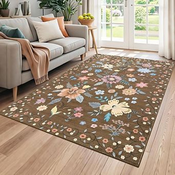Pearl Velvet Washable Area Rug, Modern Multicolor Foldable Carpet for Living Room & Bedroom