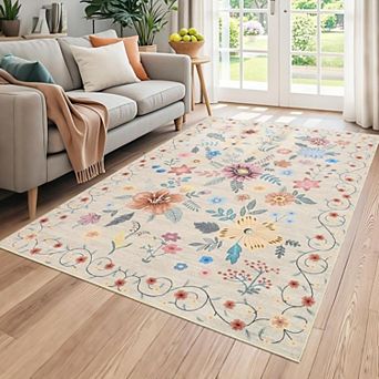 Pearl Velvet Washable Area Rug, Modern Multicolor Foldable Carpet for Living Room & Bedroom