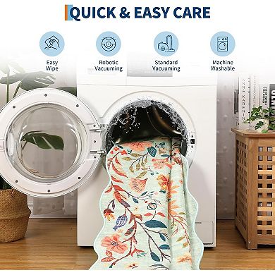 Modern Floral Scalloped Rug - Non-Slip Low-Pile Stain-Resistant Carpet