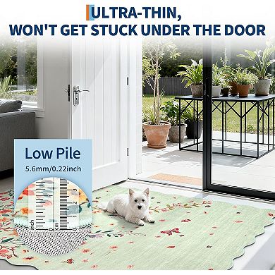 Modern Floral Scalloped Rug - Non-Slip Low-Pile Stain-Resistant Carpet