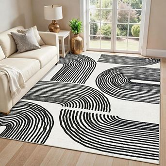 Modern Abstract Geometric Rug - Washable Non-Slip Low-Pile Carpet for Home