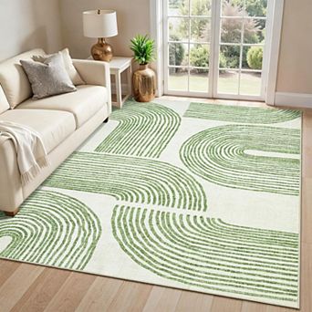 Modern Abstract Geometric Rug - Washable Non-Slip Low-Pile Carpet for Home