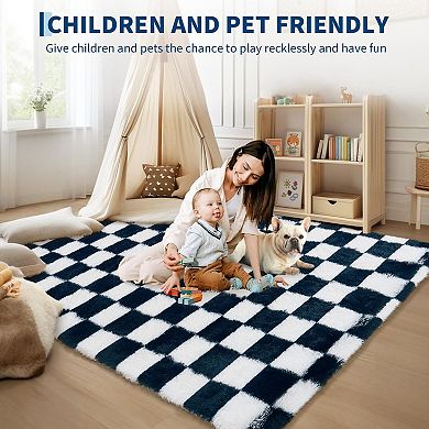 Checkered Non-Slip Rug - Ultra-Soft Non-Shedding Floor Mat for Home & Classroom