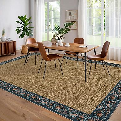 Modern Farmhouse Floral Washable Rug - Non-Slip Low-Pile Stain-Resistant Carpet