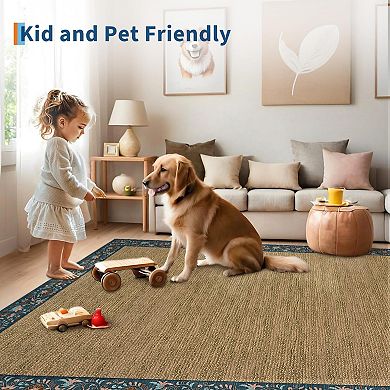 Modern Farmhouse Floral Washable Rug - Non-Slip Low-Pile Stain-Resistant Carpet