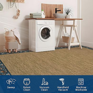 Modern Farmhouse Floral Washable Rug - Non-Slip Low-Pile Stain-Resistant Carpet