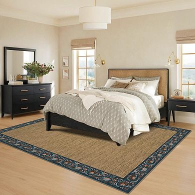 Modern Farmhouse Floral Washable Rug - Non-Slip Low-Pile Stain-Resistant Carpet