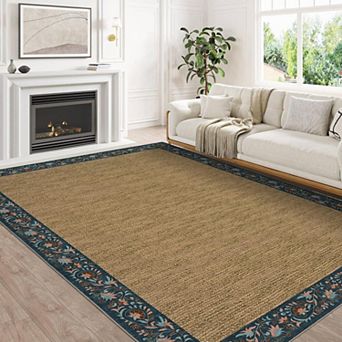 Modern Farmhouse Floral Washable Rug - Non-Slip Low-Pile Stain-Resistant Carpet
