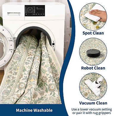 Vintage Bird-Pattern Washable Rug - Non-Slip Soft Low-Pile Stain-Resistant Carpet