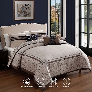 Bebejan Equestrian 100 % Cotton Sateen 5 Piece Reversible Comforter Set