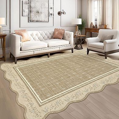 Modern Border Washable Rug - Stain-Resistant Low-Pile Foldable Carpet for Home