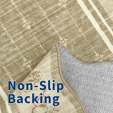 Modern Border Washable Rug - Stain-Resistant Low-Pile Foldable Carpet for Home