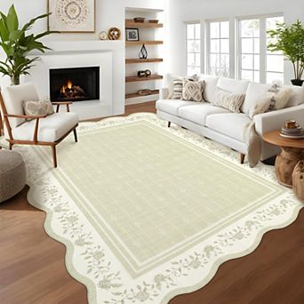 Modern Border Washable Rug - Stain-Resistant Low-Pile Foldable Carpet for Home