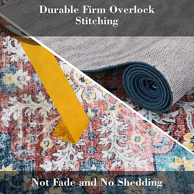 Floral Area Rug, Non-Slip Soft Low-Pile Carpet for Home Rooms