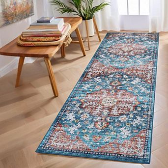 Floral Area Rug, Non-Slip Soft Low-Pile Carpet for Home Rooms