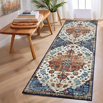 Floral Area Rug, Non-Slip Soft Low-Pile Carpet for Home Rooms