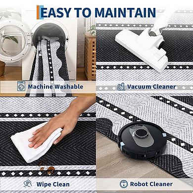 Machine Washable Area Rug, Non-Shedding Low-Pile Non-Slip Stain-Resistant Modern Bordered Carpet