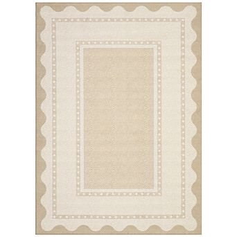 Machine Washable Area Rug, Non-Shedding Low-Pile Non-Slip Stain-Resistant Modern Bordered Carpet