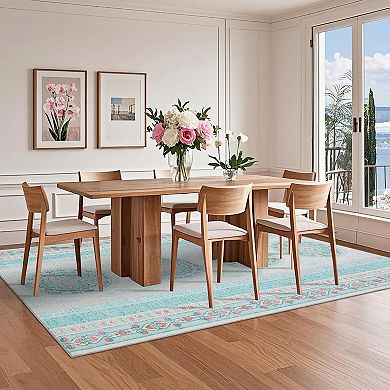 Vintage Floral Washable Rug - Non-Slip Low-Pile Foldable Mat for Home