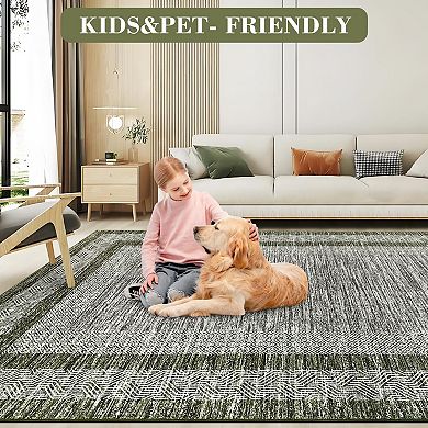 Modern Washable Area Rug, Non-Slip Stain-Resistant Low-Pile Carpet for Home Rooms