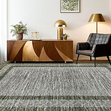 Modern Washable Area Rug, Non-Slip Stain-Resistant Low-Pile Carpet for Home Rooms