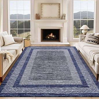 Modern Washable Area Rug, Non-Slip Stain-Resistant Low-Pile Carpet for Home Rooms