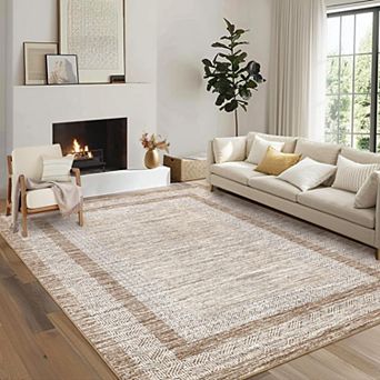 Modern Washable Area Rug, Non-Slip Stain-Resistant Low-Pile Carpet for Home Rooms