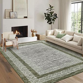 Modern Washable Area Rug, Non-Slip Stain-Resistant Low-Pile Carpet for Home Rooms