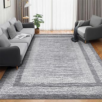 Modern Washable Area Rug, Non-Slip Stain-Resistant Low-Pile Carpet for Home Rooms
