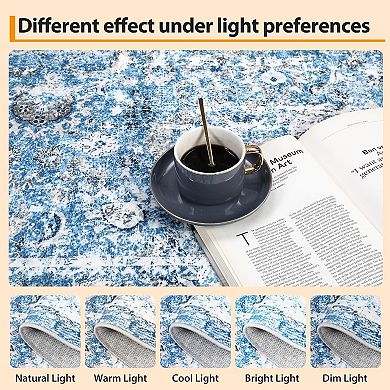 Boho Distressed Floral Rug, Non-Slip Washable, Stain-Resistant Low-Pile Carpet for Home Rooms
