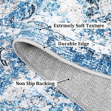 Boho Distressed Floral Rug, Non-Slip Washable, Stain-Resistant Low-Pile Carpet for Home Rooms