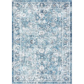 Boho Distressed Floral Rug, Non-Slip Washable, Stain-Resistant Low-Pile Carpet for Home Rooms