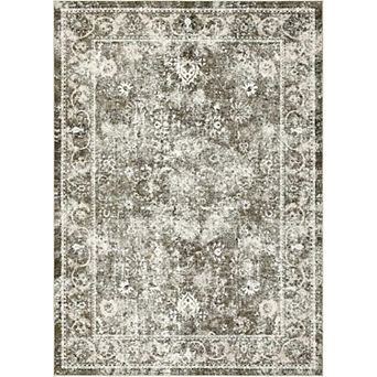 Boho Distressed Floral Rug, Non-Slip Washable, Stain-Resistant Low-Pile Carpet for Home Rooms