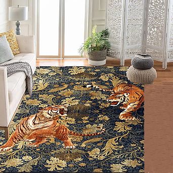 Bedroom Area Rug, Washable, non-slip and low-pile. Features boho floral design, fits bedrooms
