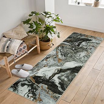 Boho Vintage Abstract Rug, Washable Non-Slip Carpet for Living Room, Bedroom & Dining