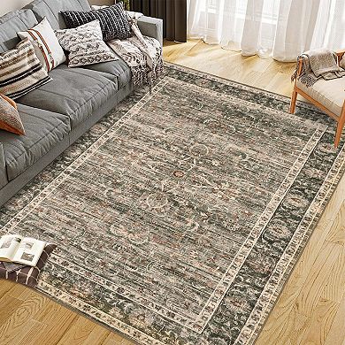 Vintage Area Rug - Non-Slip Reversible Machine Washable Soft Boho Rug for Home