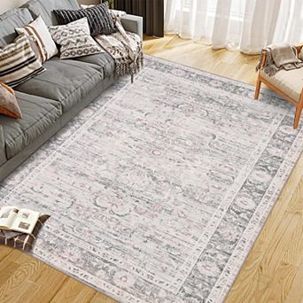 Vintage Area Rug - Non-Slip Reversible Machine Washable Soft Boho Rug for Home