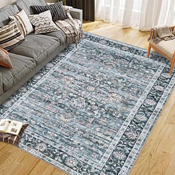 Vintage Area Rug - Non-Slip Reversible Machine Washable Soft Boho Rug for Home