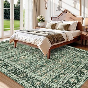 Vintage Area Rug - Non-Slip Reversible Machine Washable Soft Boho Rug for Home