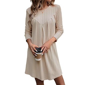 Women's Summer Midi Dress Casual Puff Sleeve Flare Pleated Flowy Sundress