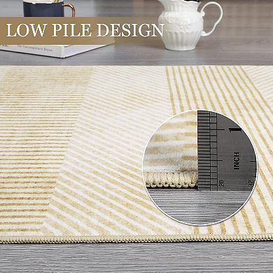 Modern Stripe Area Rug, Machine Washable Non-Slip Low-Pile Carpet for Home Spaces
