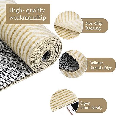 Modern Stripe Area Rug, Machine Washable Non-Slip Low-Pile Carpet for Home Spaces