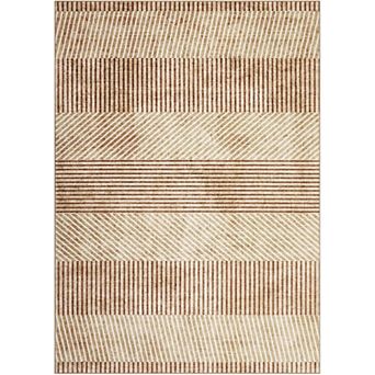 Modern Stripe Area Rug, Machine Washable Non-Slip Low-Pile Carpet for Home Spaces