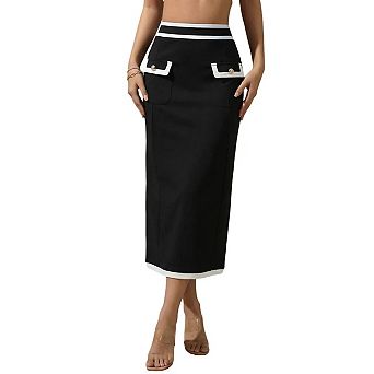 Women's Premium Pencil Skirt Elegant High Waisted Stretchy Bodycon Business Long Skirt