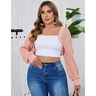 Women's Plus Size Mesh Crop Cardigans for Women Long Sleeve Open Front Sheer Bolero Shrug