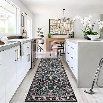 Vintage Boho Mottled Flower Rug, Washable Non-Shedding Low-Pile Carpet for Living Room, Bedroom